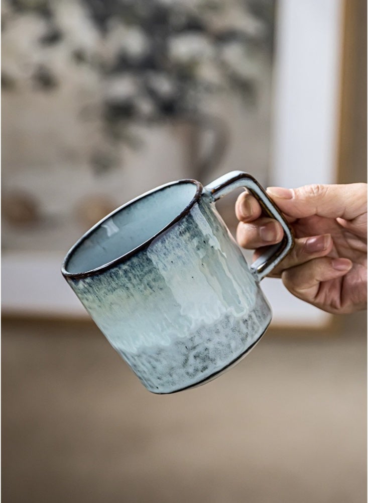 350ml Handcrafted Reactive Glaze Ceramic Mug Coffee Cup with Handle Dishwasher & Microwave Safe Modern Rustic Drinkware for Home & Office Unique Blue-Grey Gradient - Image 1